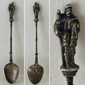 Antique Figural Handle Spoon Apostle Knight Quixote Silver or Silverplate Twist